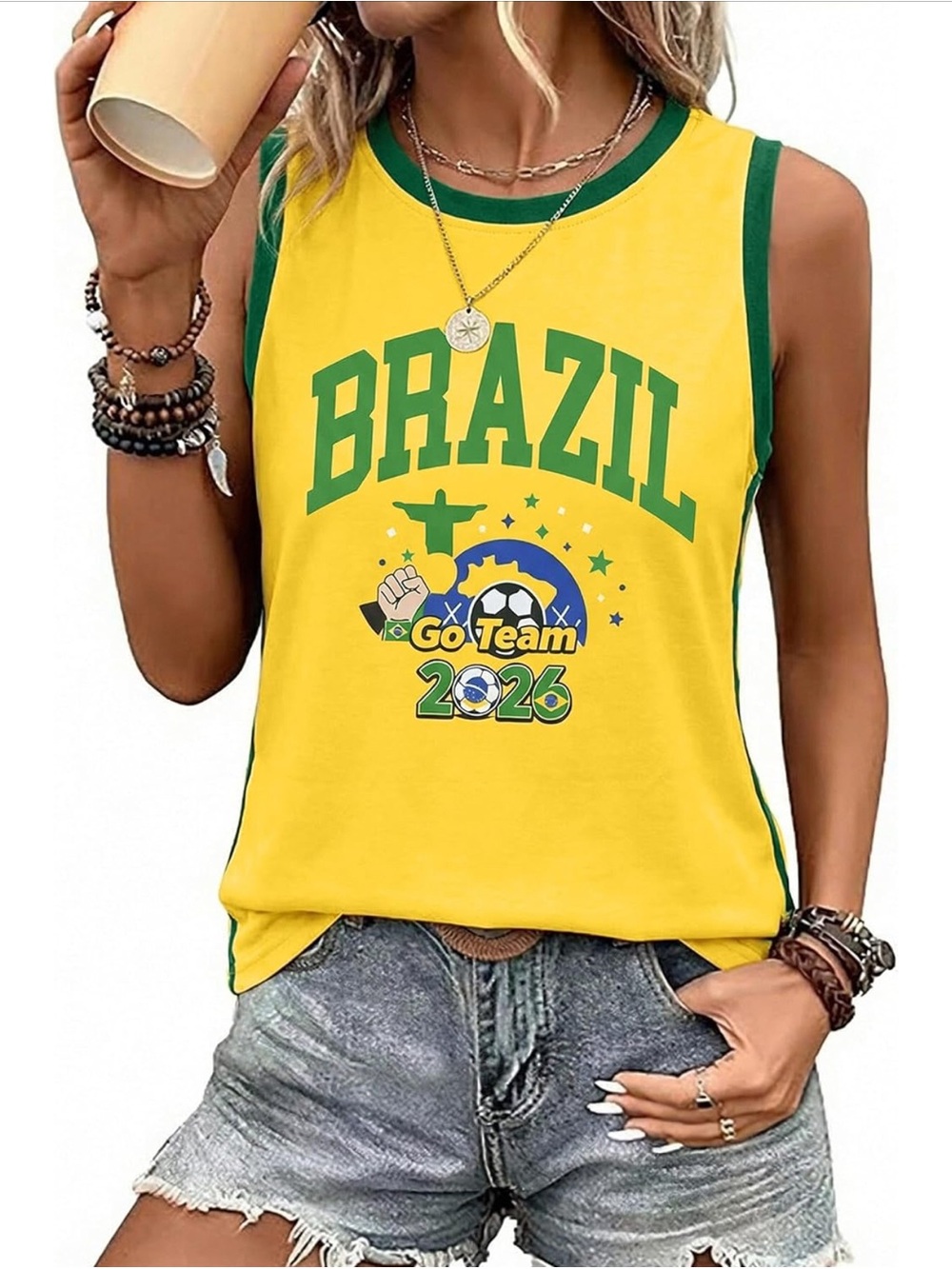 Brazil Graphic Sleeveless Tank Top - Yellow